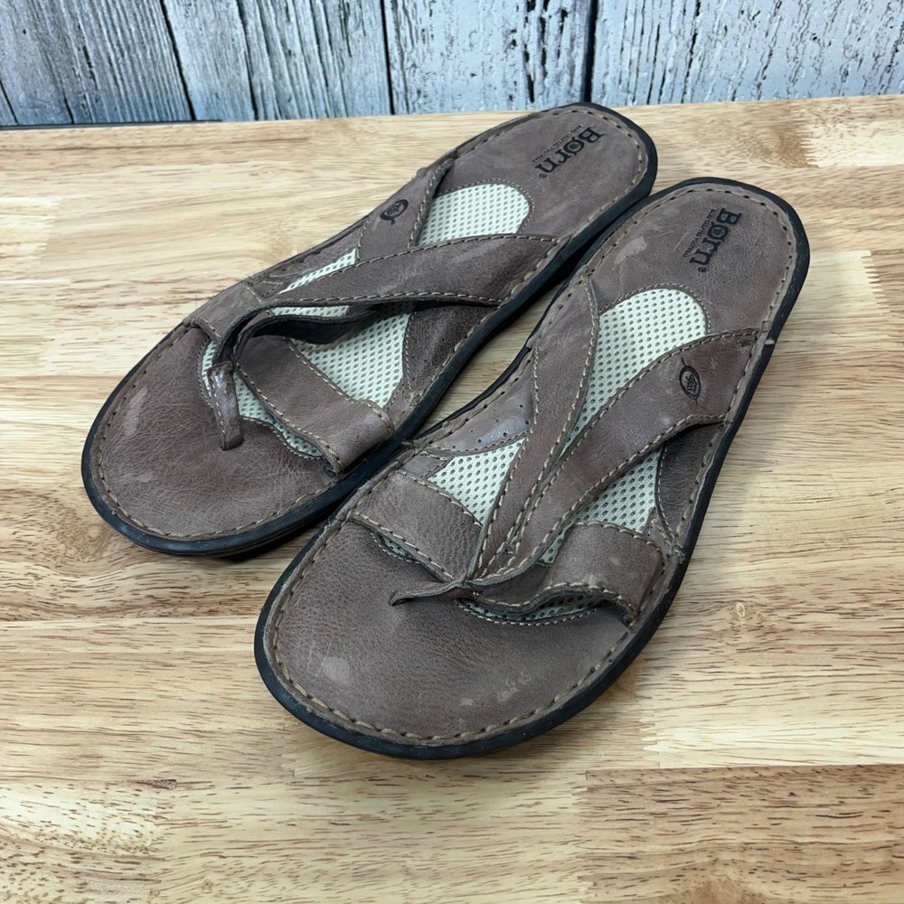 Born Women's Brown Leather Thong Sandals
